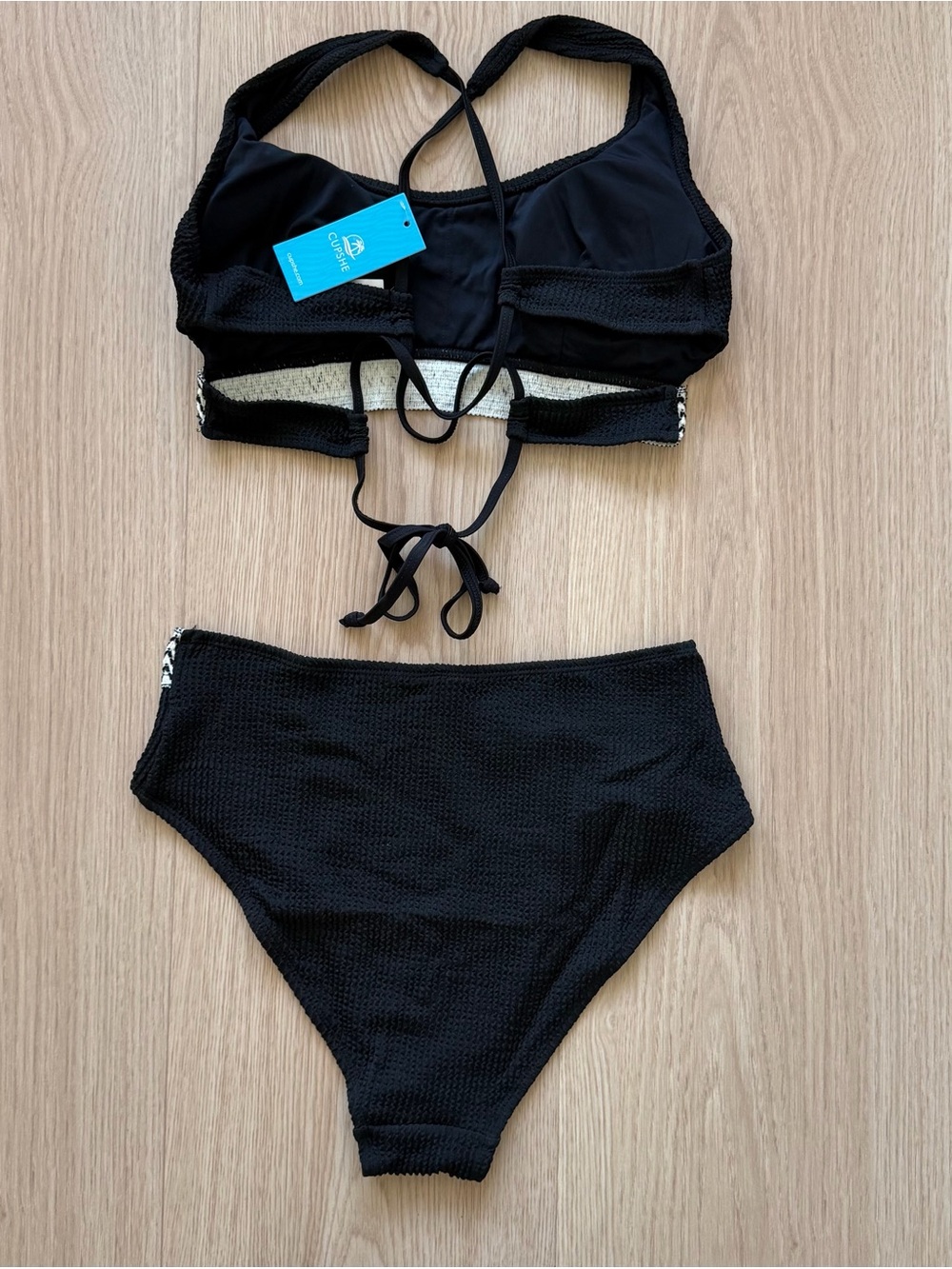 Cupshe Bikini Sets Two Piece Swimsuit Square Neck Crisscross Back Tie Ribbed M - Picture 6 of 12